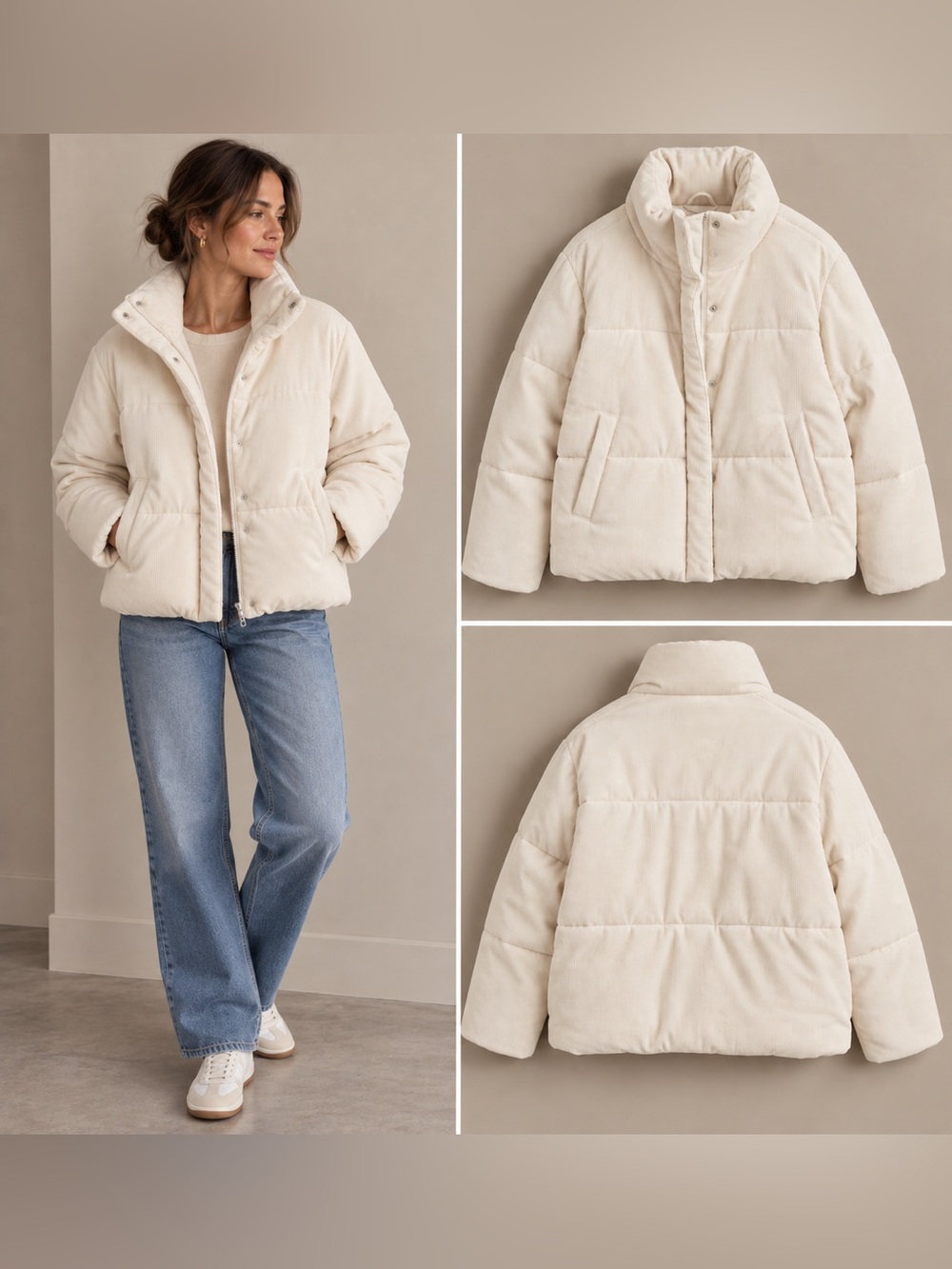 Levi’s Women’s Corduroy Puffer Jacket Cream Ivory XL
